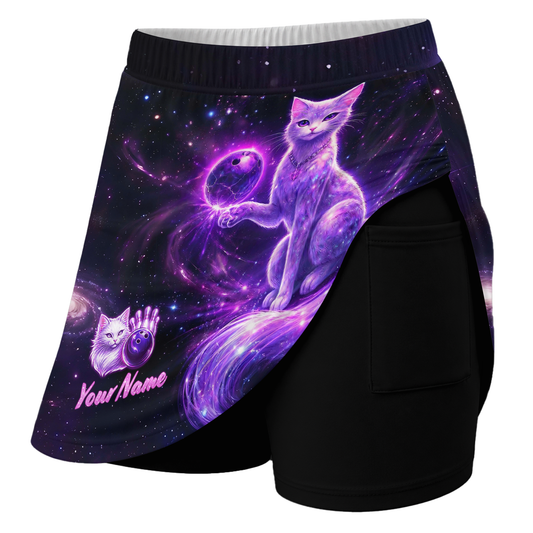 Maxcorners Customized Bowling Trouser Skirts With Shorts Underneath, Bowling Magical Kitty With Pockets