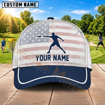 Maxcorners Disc Golf Player & Flying Disc Graphic with Dynamic Motion Detail Customized Name 3D Cap