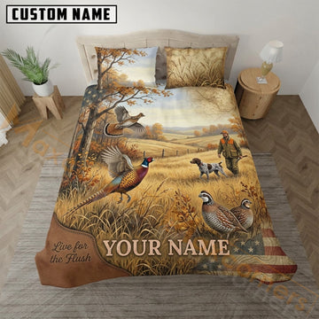 Maxcorners Upland Bird Hunting American Flag Golden Field Bedding Set 3D Print Custom Name