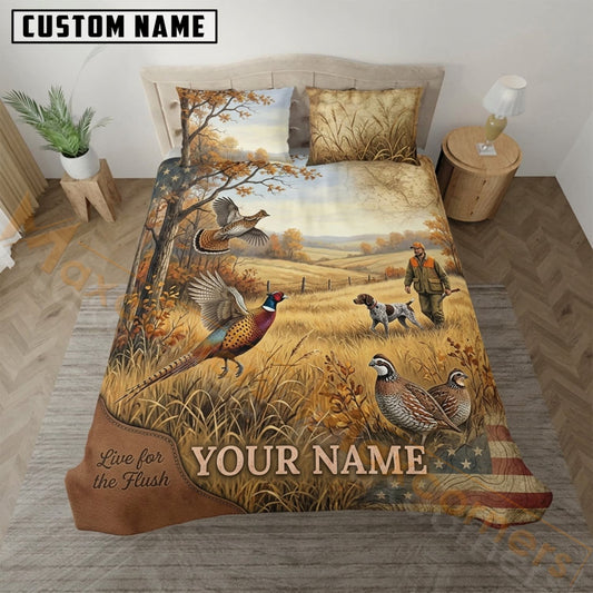 Maxcorners Upland Bird Hunting American Flag Golden Field Bedding Set 3D Print Custom Name