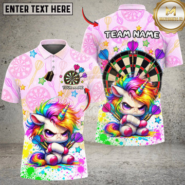 Maxcorners Darts Pink Rainbow Unicorn Dartboard Personalized Name 3D Unisex Shirt