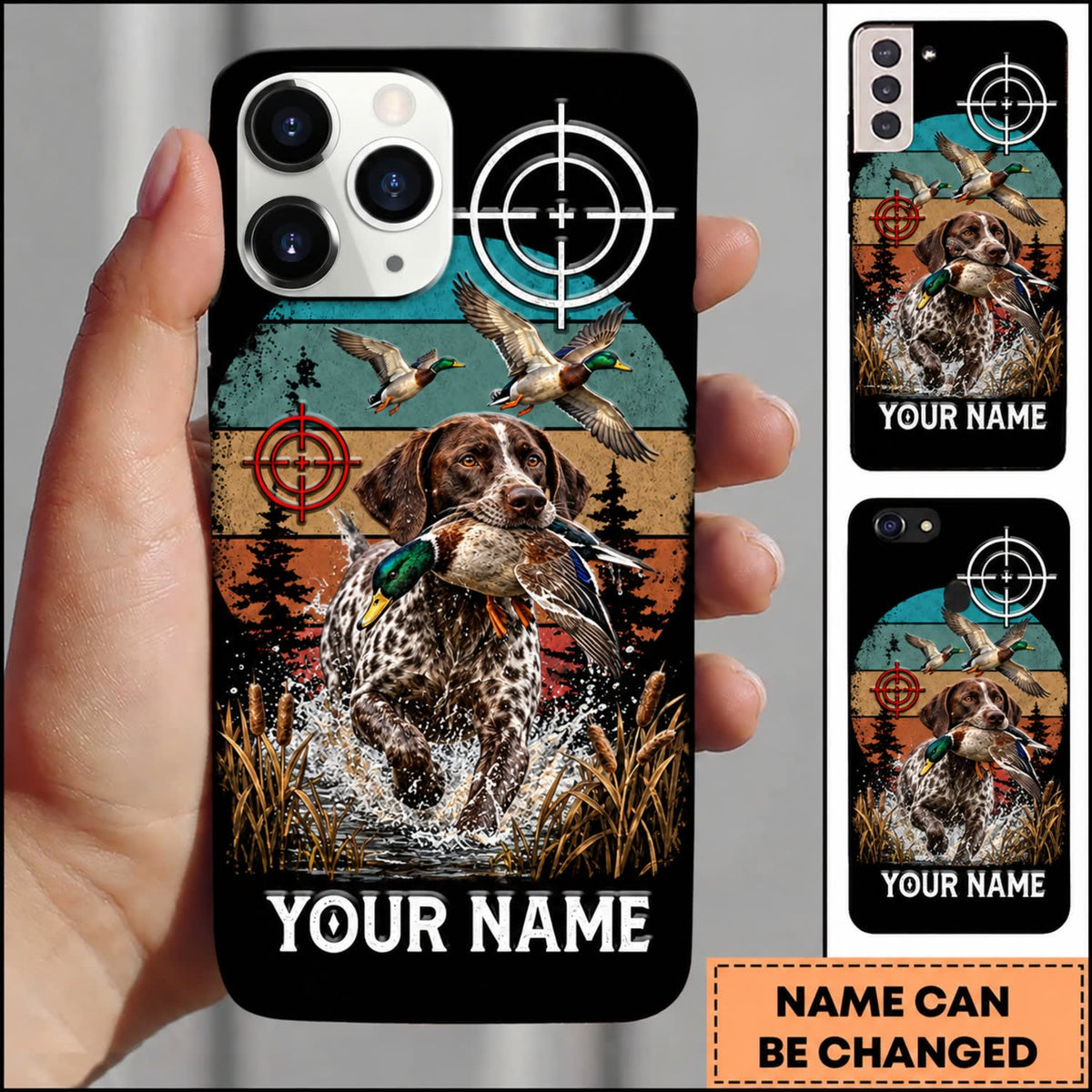 Maxcorners Duck Hunting Golden Retriever Camo Target Duck Hunter Personalized Name 3D Phone Case - German Shorthaired Pointer