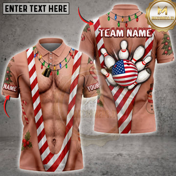 Maxcorners Bowling Funny Muscular Body American Flag Bowling Pins Personalized Name 3D Unisex Shirt