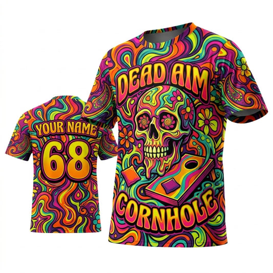 Maxcorners Cornhole Dead Aim Graffiti Skull Personalized Name 3D Unisex Shirt