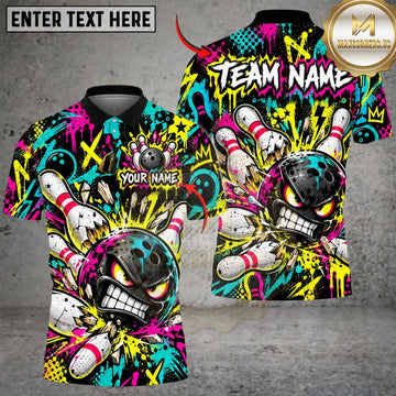 Maxcorners Bowling Angry Monster Mascot Aggressive Expressive Pins Graffiti Graphic Customized Name, Team Name 3D Shirts