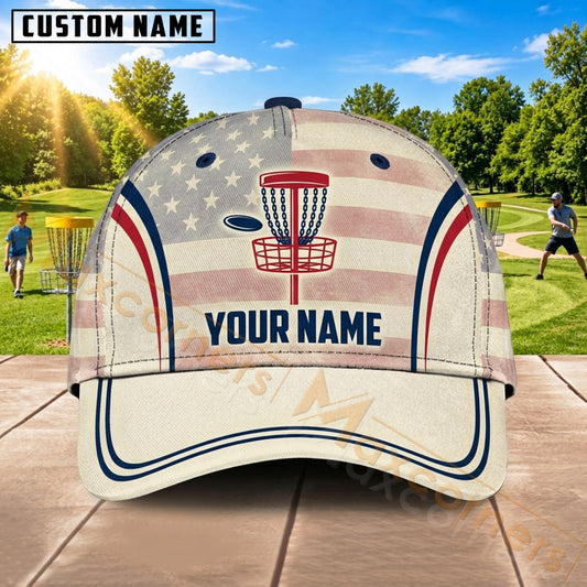 Maxcorners Disc Golf Basket & Player Silhouette Graphic Customized Name 3D Cap