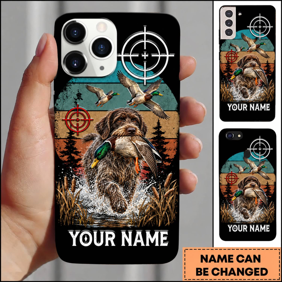 Maxcorners Duck Hunting Golden Retriever Camo Target Duck Hunter Personalized Name 3D Phone Case - German Wirehaired Pointer