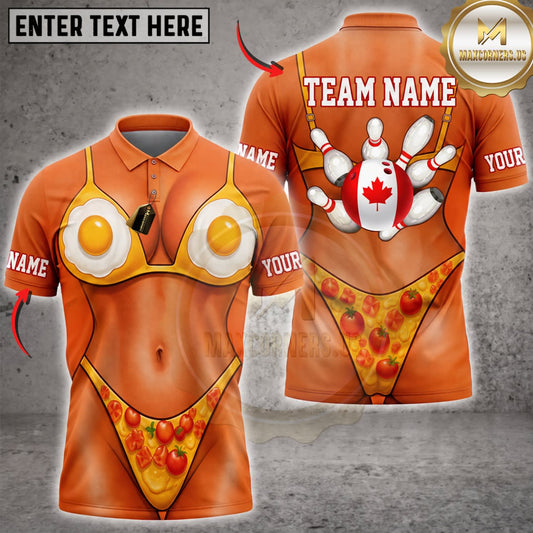Maxcorners Bowling Funny Orange Bikini Body Canadian Maple Leaf Bowling Pins Personalized Name 3D Unisex Shirt