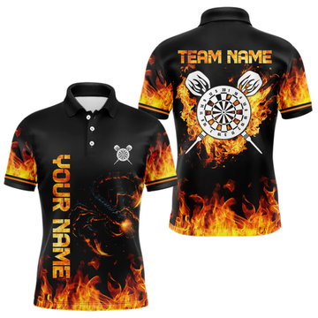 Maxcorners Scopion And Fire Flame White Dartboard Dart Shirts For Men, Custom Dart Jerseys LM054