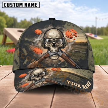 Maxcorners Trap & Skeet Shooting Skull Crossed Shotguns Personalized Name 3D Cap