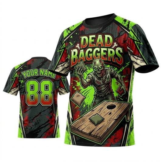 Maxcorners Cornhole Dead Baggers Red Green Skull Personalized Name 3D Unisex Shirt