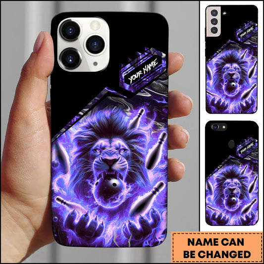 Maxcorners Bowling Fire Lion Pins Multicolor Personalized Name 3D Phone Case