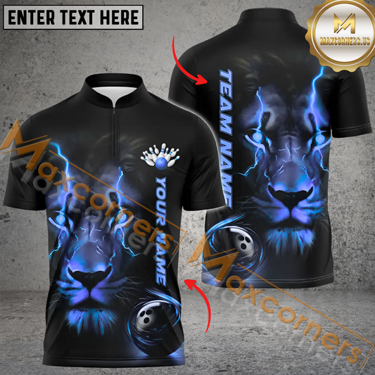 Maxcorners Lion Lightning Bowling Jersey For Team Multicolor Option Customized Name, Team Name 3D Polo Shirt