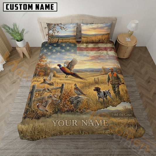 Maxcorners Pheasant Hunting Rustic Golden Field Bedding Set 3D Print Custom Name