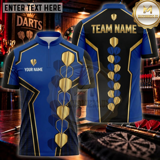 Maxcorners Darts Navy Blue Gold Hexagon Pattern Personalized Name 3D Unisex Shirt