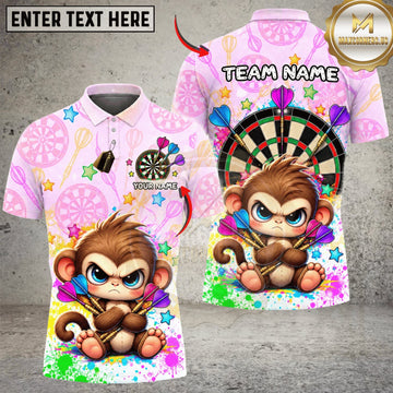 Maxcorners Darts Cute Monkey Pink Dartboard Personalized Name 3D Unisex Shirt