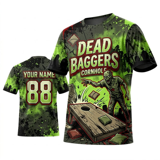 Maxcorners Cornhole Dead Baggers Toxic Dark Green Personalized Name 3D Unisex Shirt