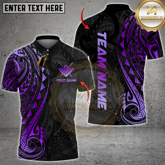 Maxcorners Billiards Sport Polynesian Tribal Cue Ball Multicolor Customized Name, Team Name 3D Shirt