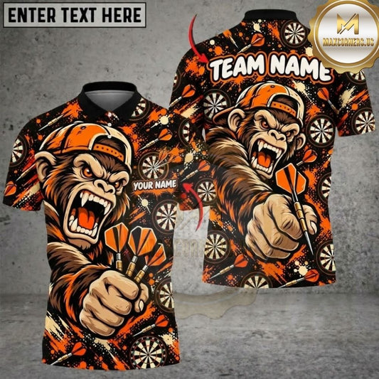 Maxcorners Darts Hip Hop Gorilla Mascot Cap Holding Darts Target Board Graphic Multicolor Customized Name, Team Name 3D Shirts