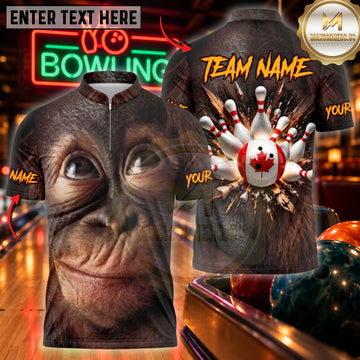Maxcorners Bowling Chimpanzee Smile Canada Flag Pins Jersey Customized Name, Team Name 3D Shirts