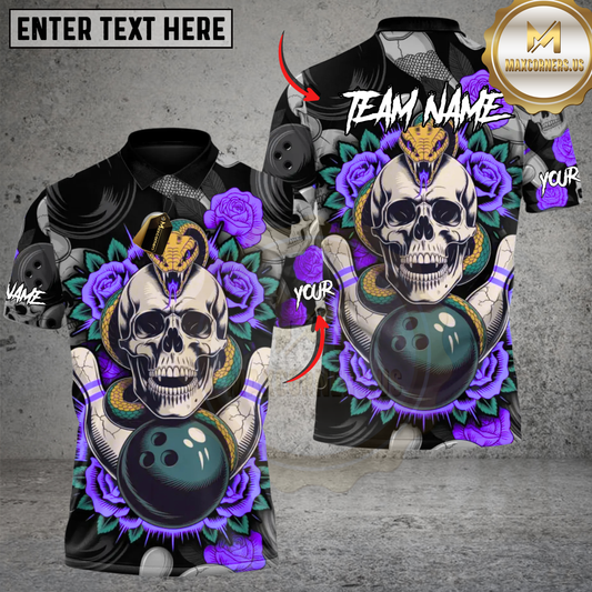 Maxcorners Skull & Roses Bowling Multicolor Customized Name, Team Name 3D Shirts
