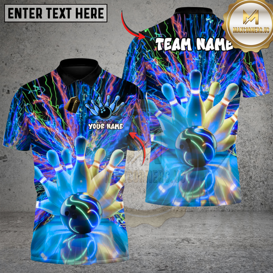Maxcorners Bowling Neon Warrior Multicolor Customized Name Team Name 3D Shirts