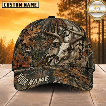 Maxcorners Deer Hunting Whitetail Buck Antler Skull Woodland Branch Camo Customized Name 3D Cap