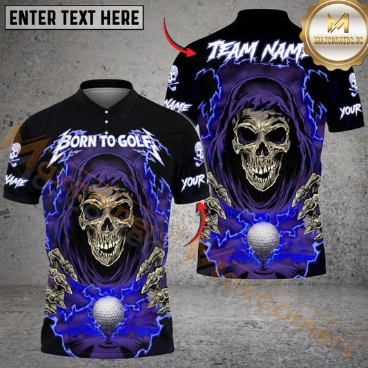 Maxcorners Born to Golf Reaper Polo Shirt, Customized Name & Team Name 3D Shirts (4 Colors)