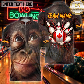 Maxcorners Bowling Funny Monkey Smile Pin Action Design Customized Name, Team Name 3D Shirts