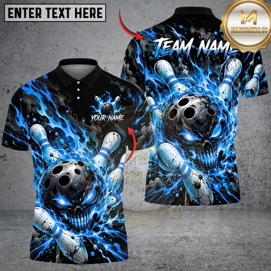 Maxcorners Bowling Evil Skull Fiery Inferno Flame Pins Strike Artwork Multicolor Customized Name, Team Name 3D Shirts