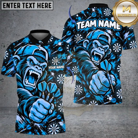 Maxcorners Darts Hip Hop Gorilla Mascot Cap Holding Darts Target Board Graphic Multicolor Customized Name, Team Name 3D Shirts