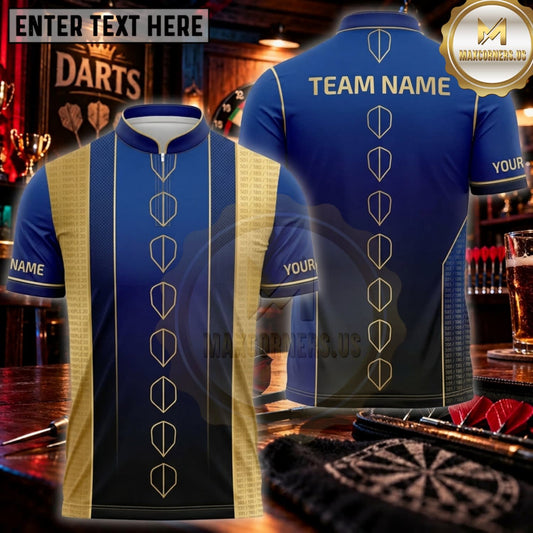 Maxcorners Darts Midnight Blue Gold Circuit Pattern Personalized Name 3D Unisex Shirt