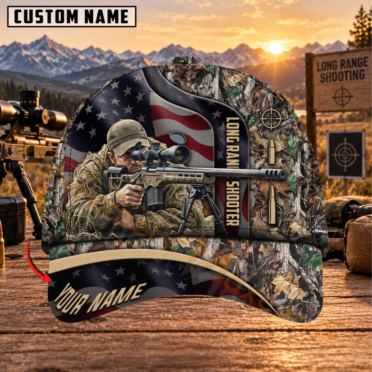 Maxcorners Long Range Shooting Patriotic Soldier Sniper Personalized Name 3D Cap