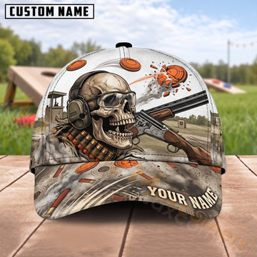 Maxcorners Trap & Skeet Shooting White Skull Shooter Personalized Name 3D Cap