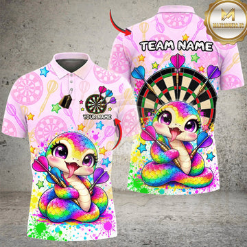 Maxcorners Darts Playful Snake Rainbow Dartboard Personalized Name 3D Unisex Shirt