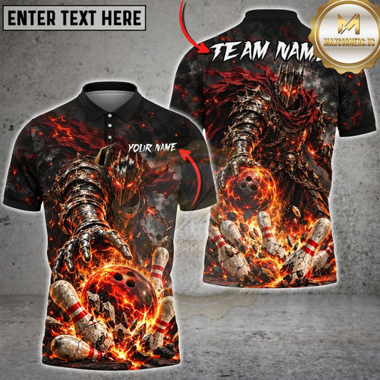 Maxcorners Bowling Fiery Armor Arm Inferno Fire Ball Explosive Pins Graphic Multicolor Customized Name, Team Name 3D Shirts