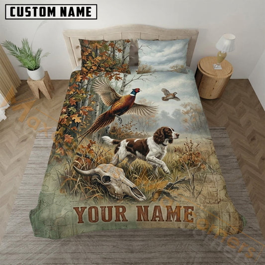 Maxcorners Upland Bird Hunting Rustic Meadow Dog Scene Bedding Set 3D Print Custom Name