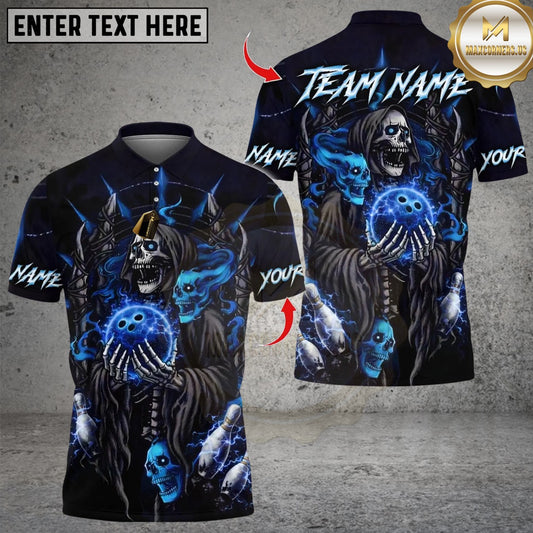 Maxcorners Thunder Grim Reaper Bowling Design Multicolor Customized Name, Team Name 3D Shirts