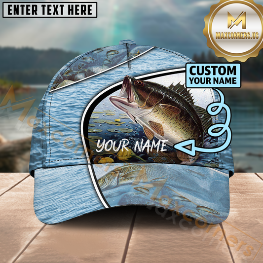 Maxcorners Largemouth Bass Fishing Lake Scene Custom Design Personalized Name 3D Cap