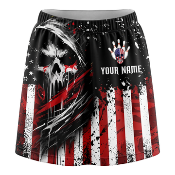 Maxcorners Bowling Grim Reaper Skull American Flag Personalized 3D Skirts With Shorts