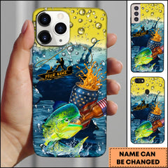 Maxcorners Mahi-mahi Fishing Phone Case Beer Splash Fishing Graphic Personalized Name 3D Phone Case