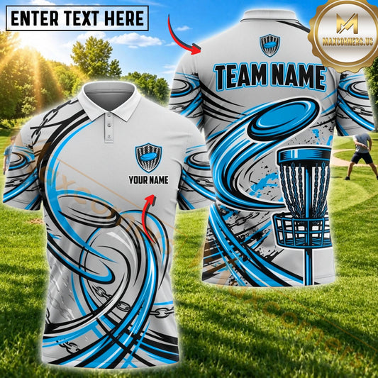 Maxcorners Disc Golf Disc & Basket Graphic with Dynamic Motion Lines Multicolor Customized Name, Team Name 3D Shirts