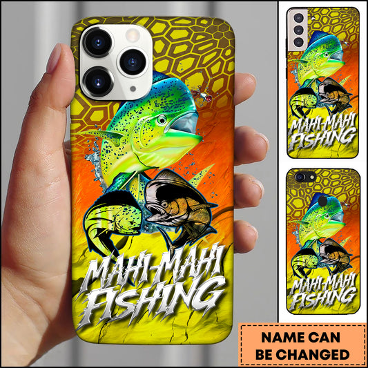 Maxcorners Mahi-Mahi Fishing Honeycomb Orange Yellow Personalized Name 3D Phone Case