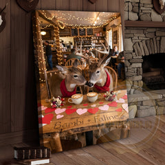 Maxcorners Deer Couple Coffee Date Rustic Café Personalized Name Canvas