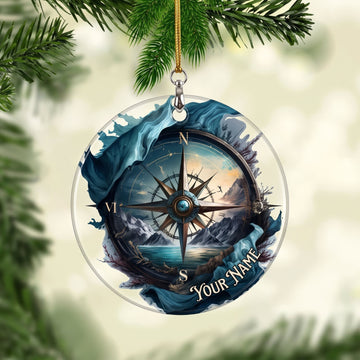Maxcorners Hiking Mountain Compass Landscape Customized Name 3D Keychain And Ornament