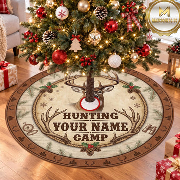 Maxcorners Hunting Rustic Antlers Hunting Camp Personalized Name 3D Christmas Tree Skirt
