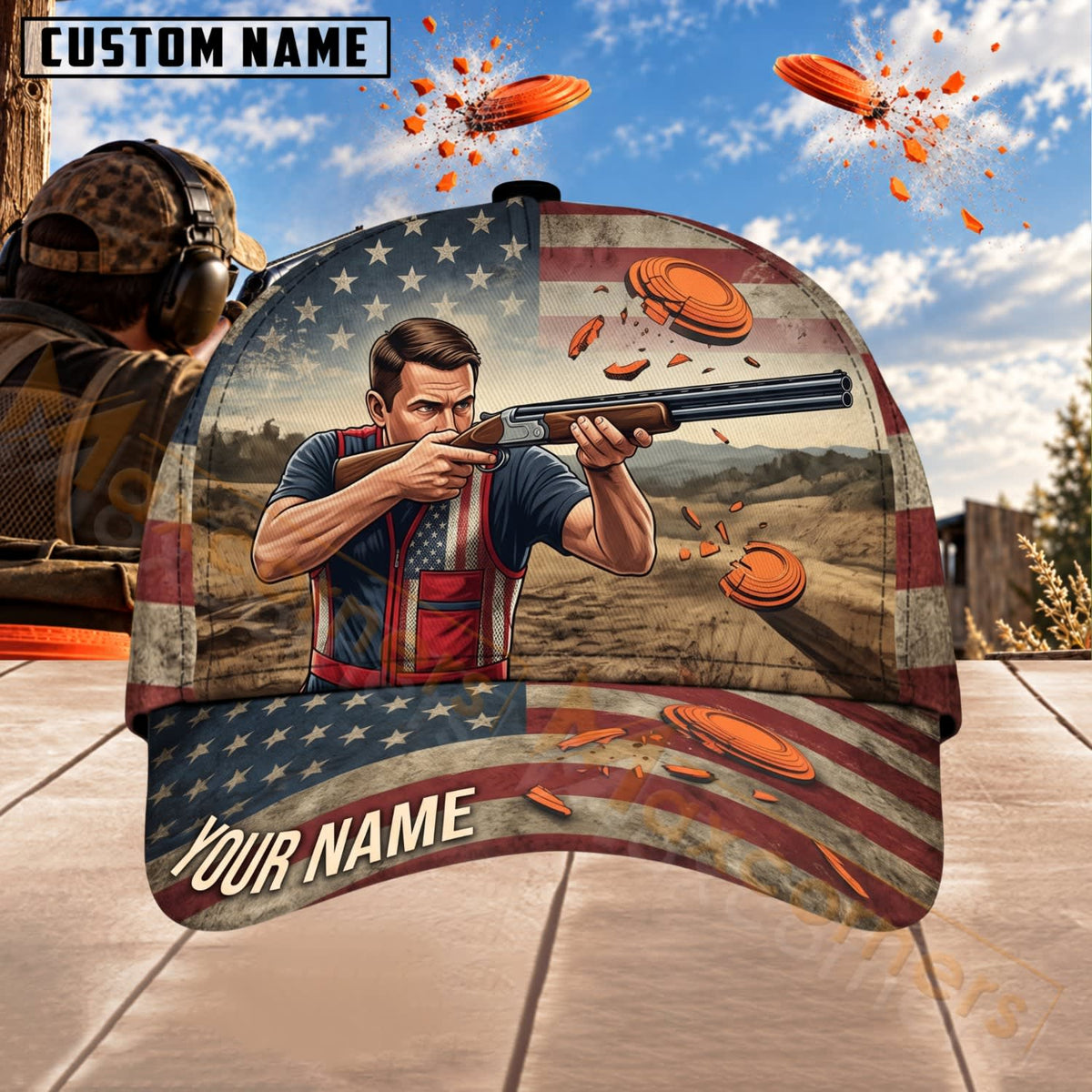 Maxcorners Trap & Skeet Shooting Rustic Camo Shooter Personalized Name 3D Cap
