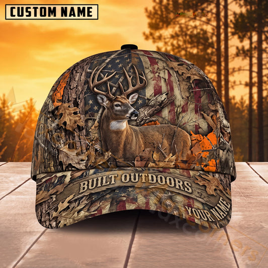 Maxcorners Deer Hunting Rustic American Flag Born Outdoors Personalized Name 3D Cap