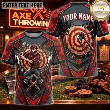 Maxcorners Axe Throwing Red Black Skull Warrior Personalized Name 3D Unisex Shirt