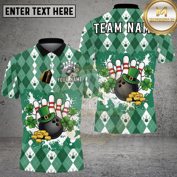 Maxcorners Bowling Shirt St Patrick Irish Shamrock Argyle Pattern Multioptions Personalized Name, Team Name 3D Shirt (4 Colors)